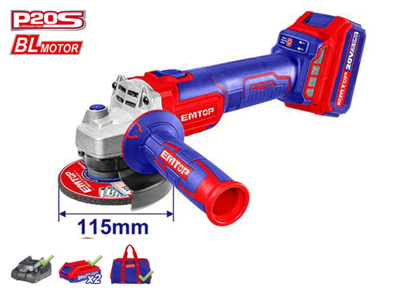 EMTOP AMOLÑADORA 115MM BRUSHELESS P20S 2BAT